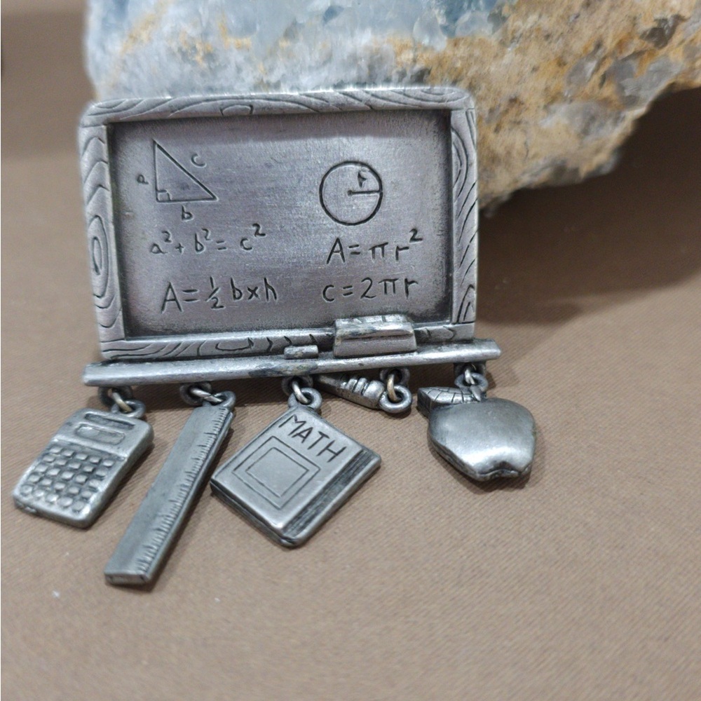 Vintage JJ Jonette Pewter Blackboard Brooch